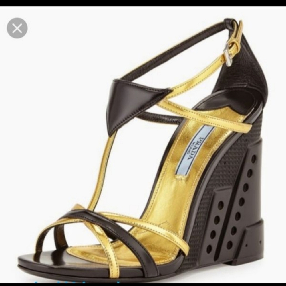 Prada runaway wedge metallic shoes